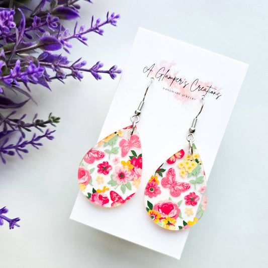 Butterfly Floral Teardrop Acrylic Earrings