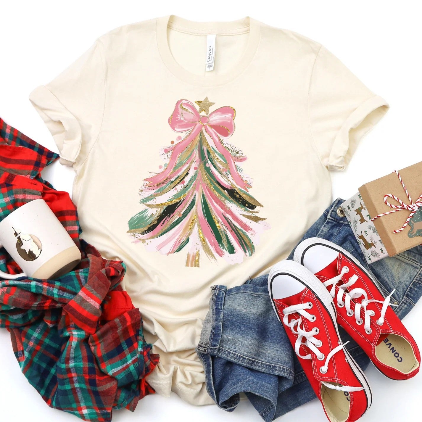Paintstroke Bow Christmas Tree tee
