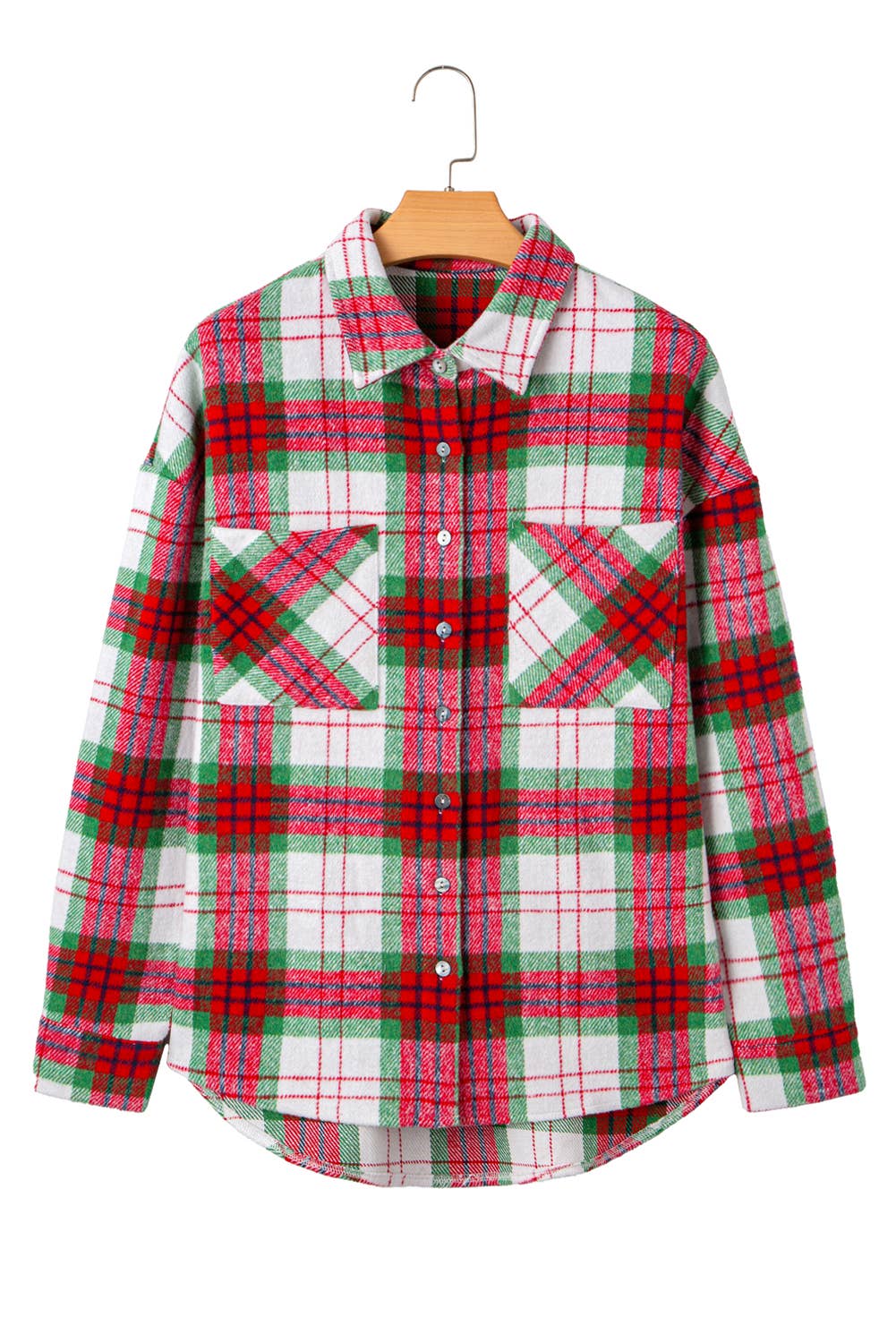 LDC Christmas Green Plaid Casual Flannel Shacket