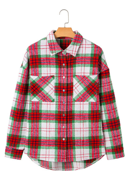LDC Christmas Green Plaid Casual Flannel Shacket