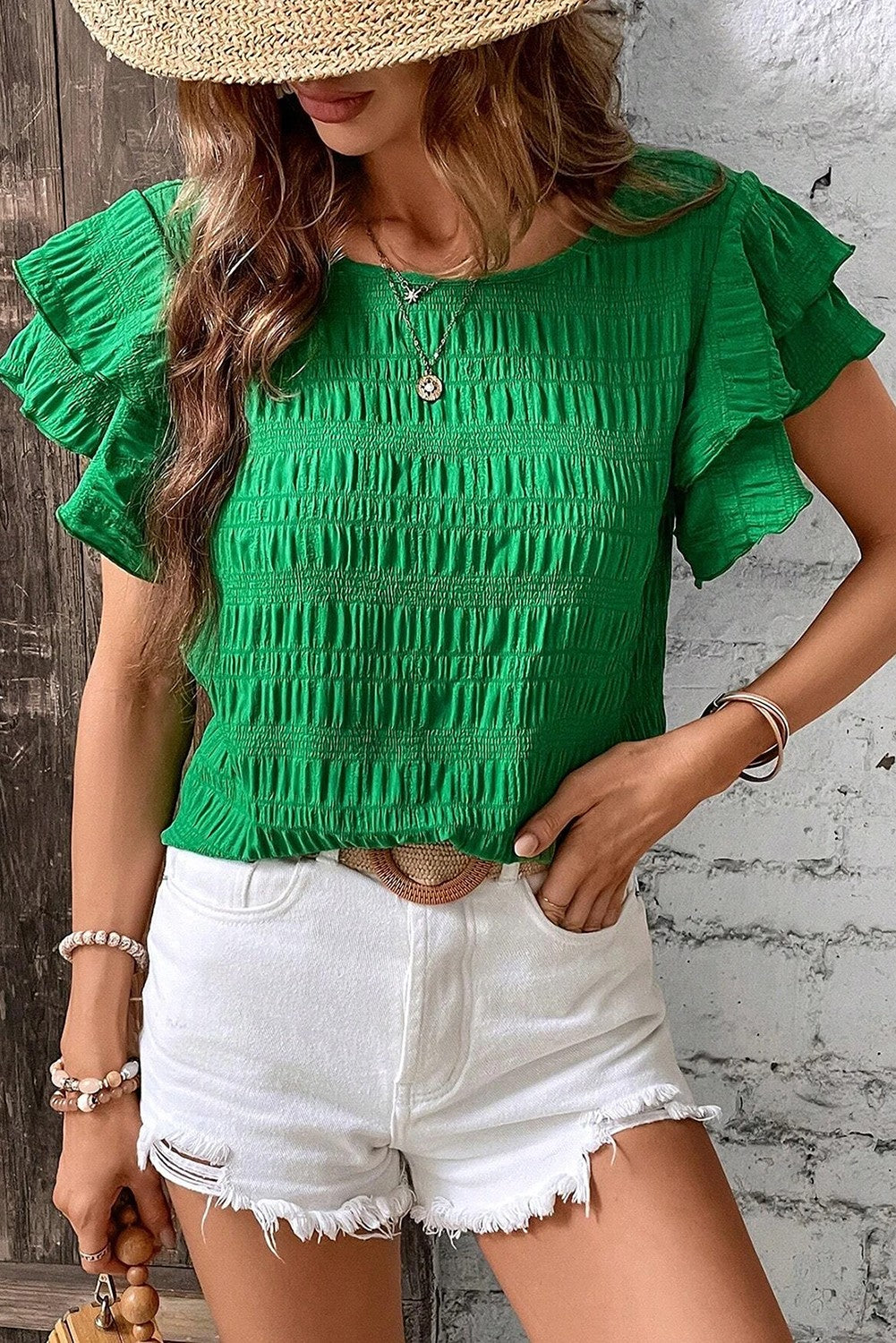 Ruffle Sleeve Smocked Top