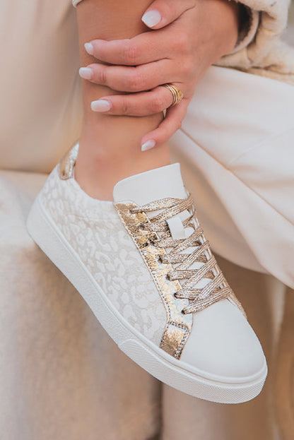 Leopard Glitter Patched Pu Leather Lace-up Shoes