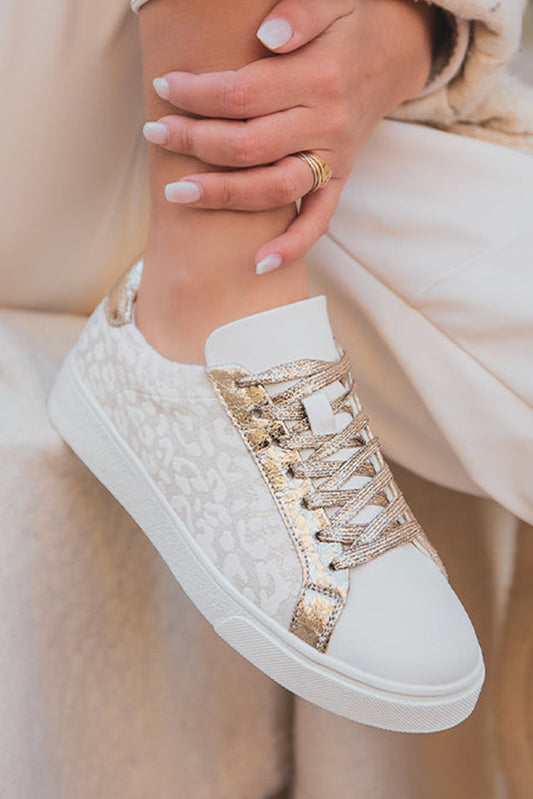Leopard Glitter Patched Pu Leather Lace-up Shoes