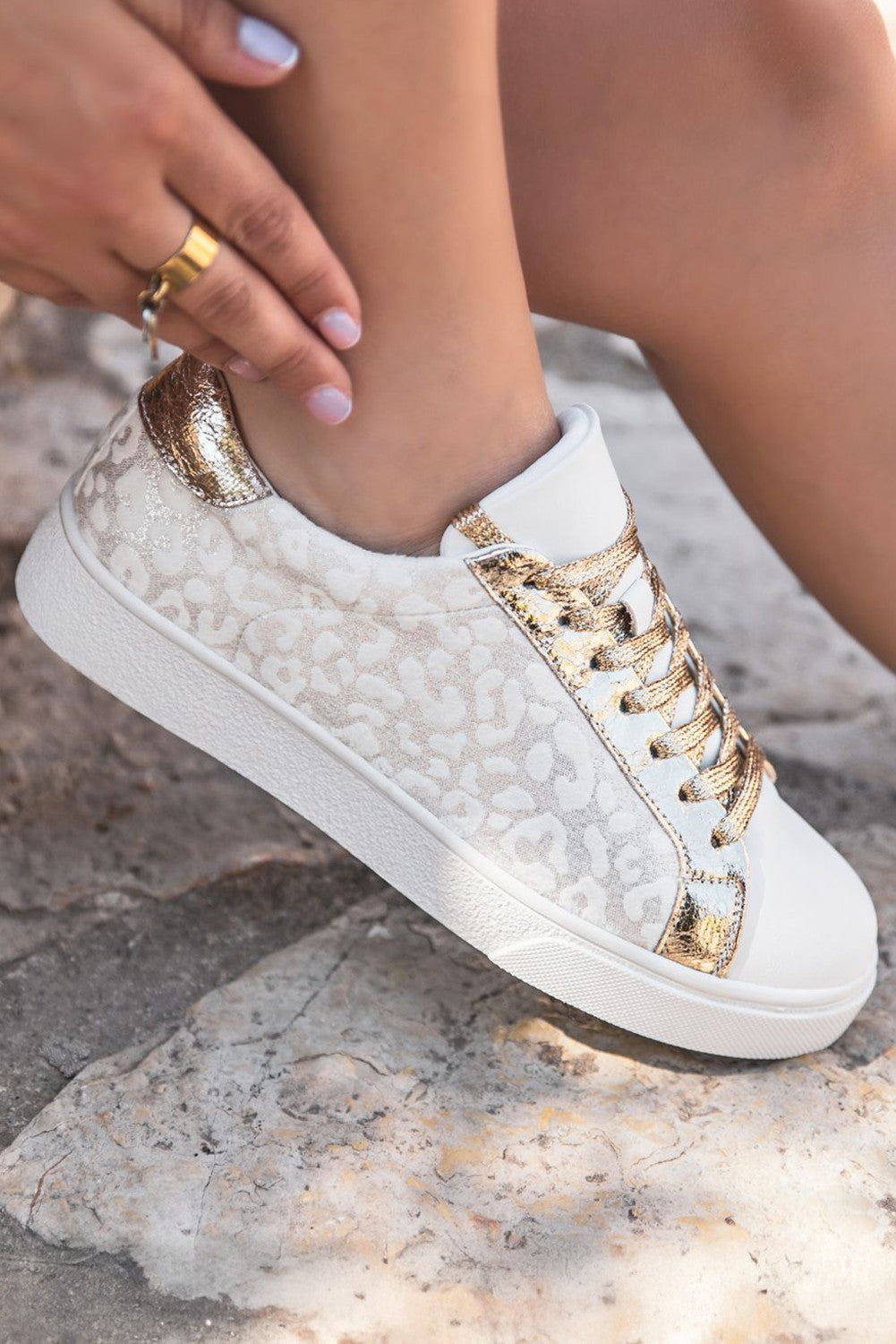 Leopard Glitter Patched Pu Leather Lace-up Shoes