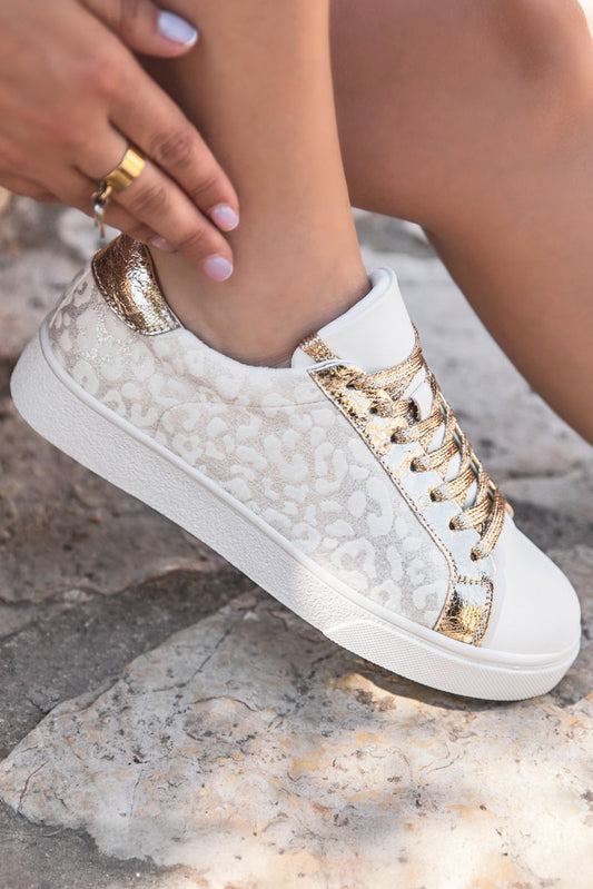 Leopard Glitter Patched Pu Leather Lace-up Shoes