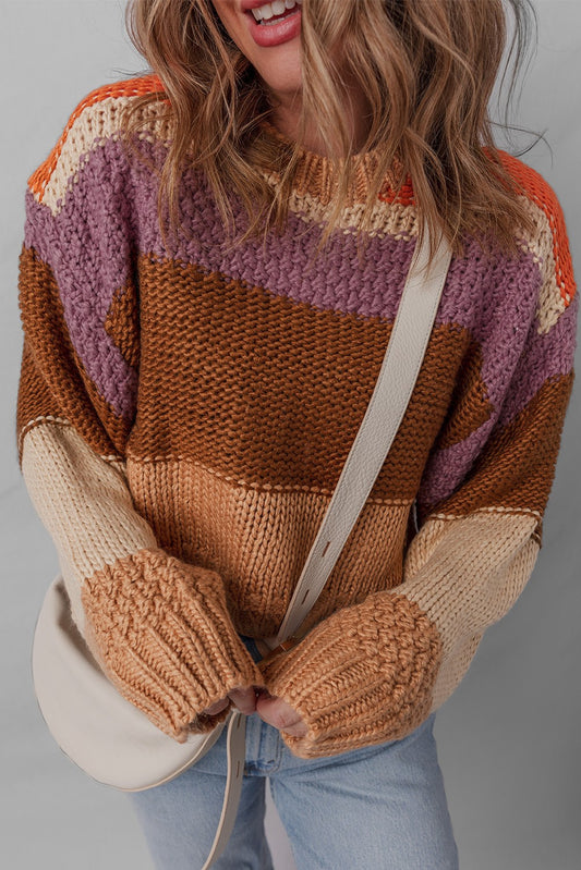 Cropped Colorblock Knit Sweater