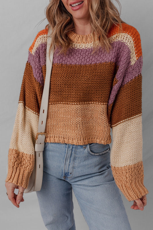 Cropped Colorblock Knit Sweater
