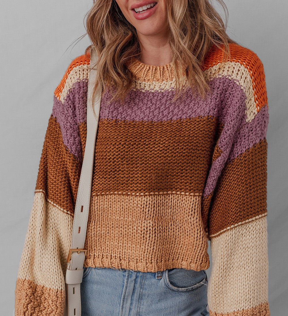 Cropped Colorblock Knitted Sweater