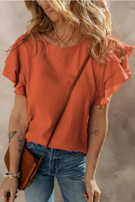 Crinkled Ruffle Sleeve Blouse