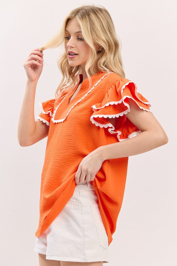 Ruffle Sleeve Varsity Game Day Knit Top