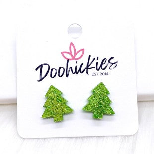 15mm Glittery Green Christmas Tree Studs -earrings