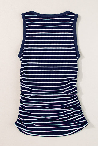 Stripe Contrast Trim Sleeveless Ribbed Slim Top