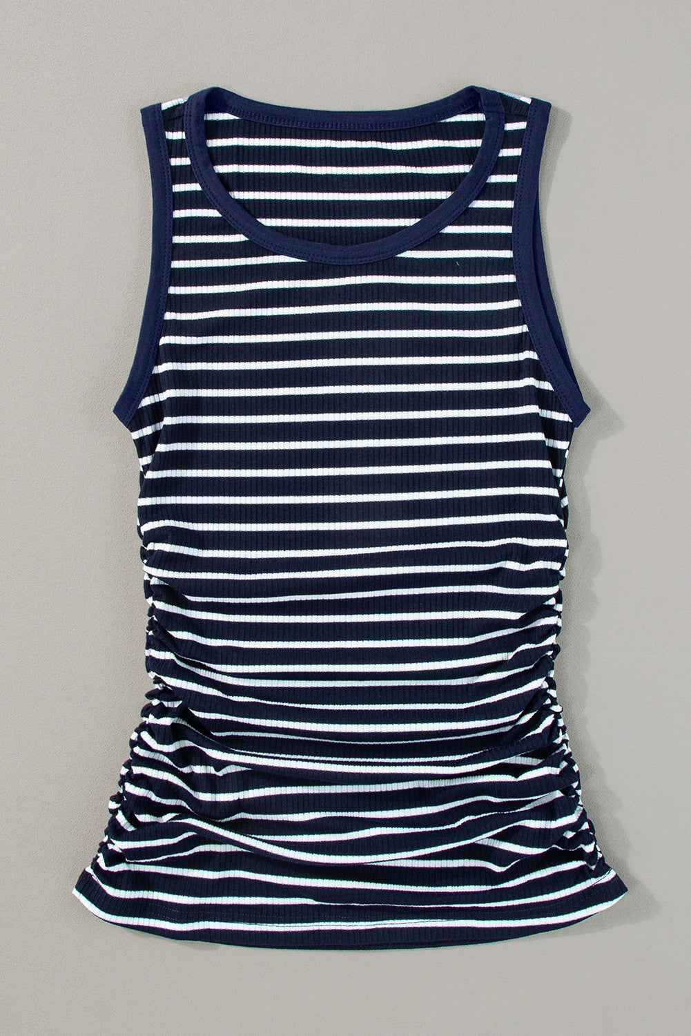 Stripe Contrast Trim Sleeveless Ribbed Slim Top