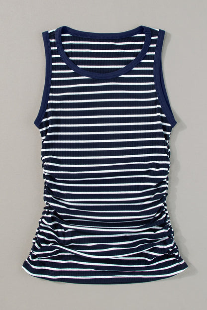 Stripe Contrast Trim Sleeveless Ribbed Slim Top