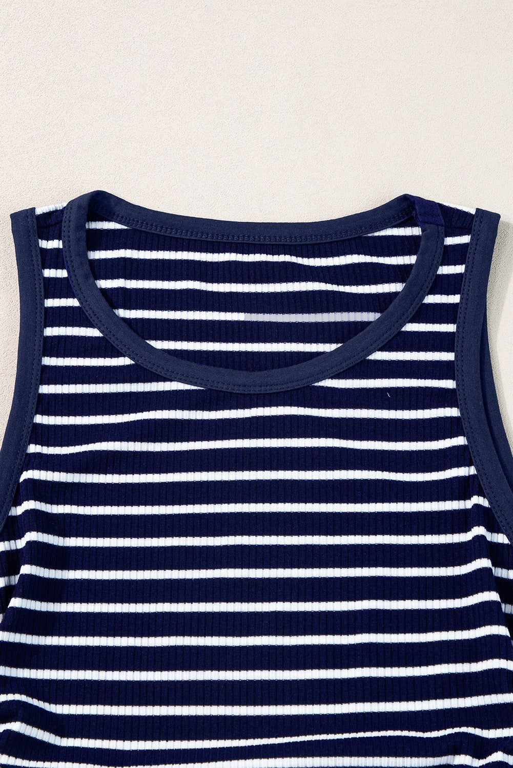 Stripe Contrast Trim Sleeveless Ribbed Slim Top