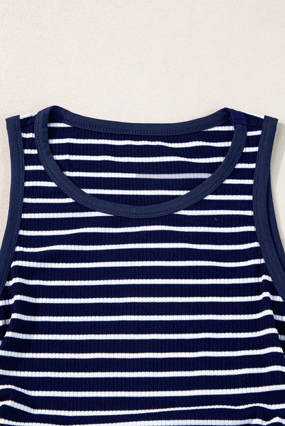 Stripe Contrast Trim Sleeveless Ribbed Slim Top