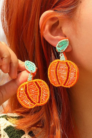 Pumpkin Beaded Drop Earrings