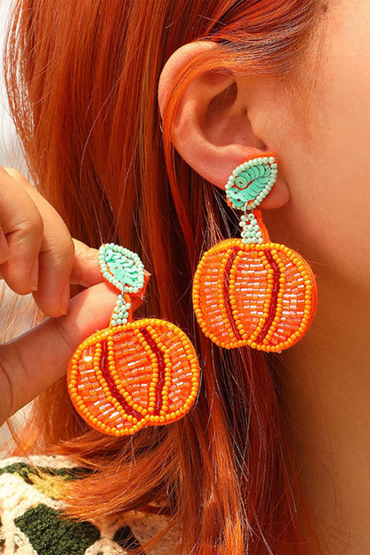 Halloween Pumpkin Rice Beaded Drop Earrings