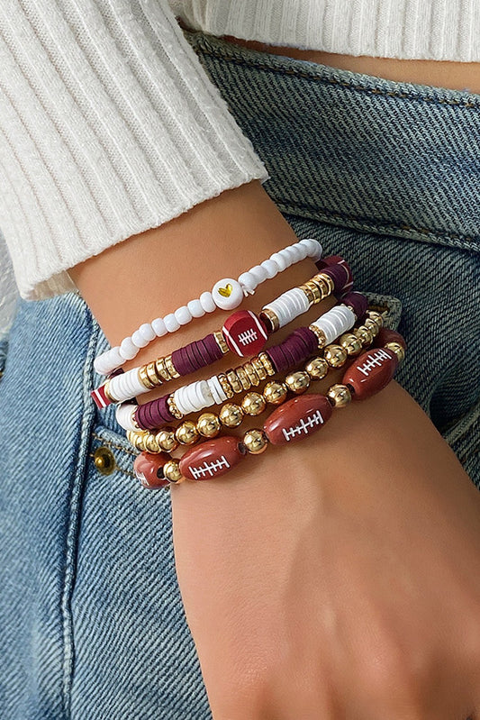 5pc Football Beading Elastic Bracelet Set