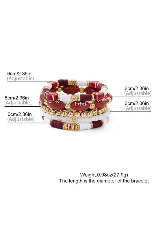 5pc Football Beading Elastic Bracelet Set