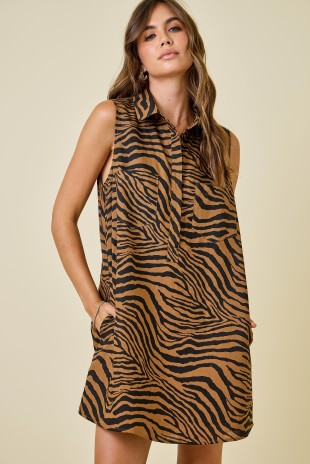 Tiger Print Button Down Shirt Dress