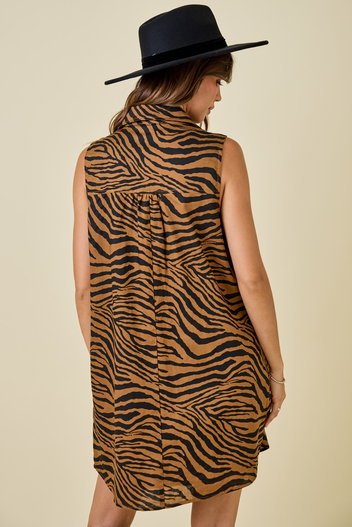 Tiger Print Button Down Shirt Dress