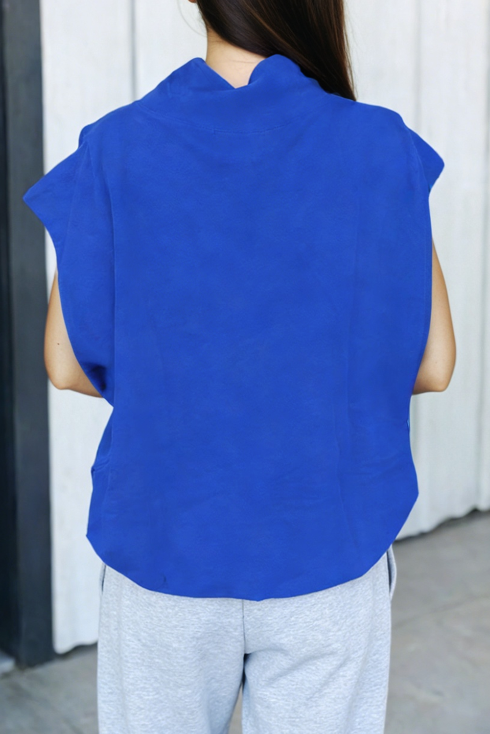Solid High Neck Cap Sleeve Loose Top