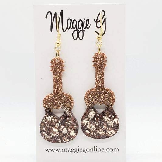 Guitar Glitter Earrings Country Western Handmade Resin