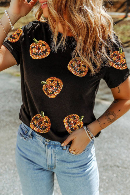 LDC Sequin Pumpkin Face Halloween T Shirt
