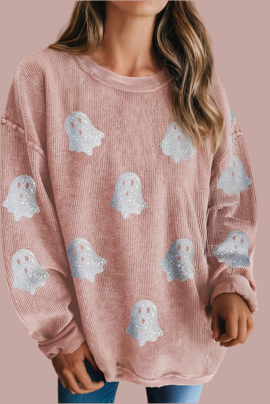 LDC Halloween Ghost Corded Crew Neck Loose Sweatshirt