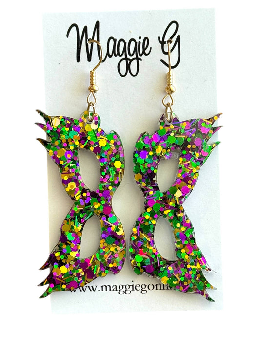 Mardi Gras Mask/ Handmade Resin and Glitter Earrings