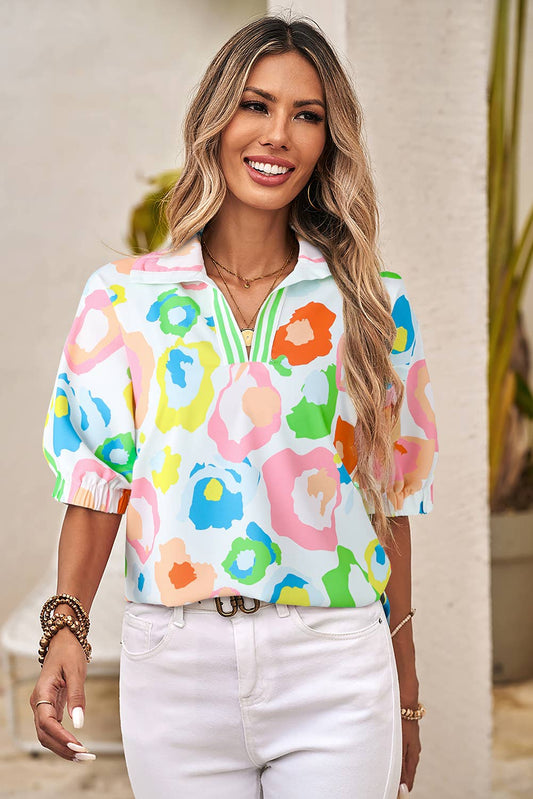LDC Leopard Casual Short Sleeve V Neck Blouse