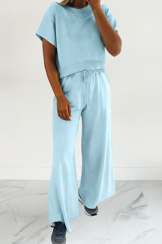 Solid Tee and Drawstring Pants Set