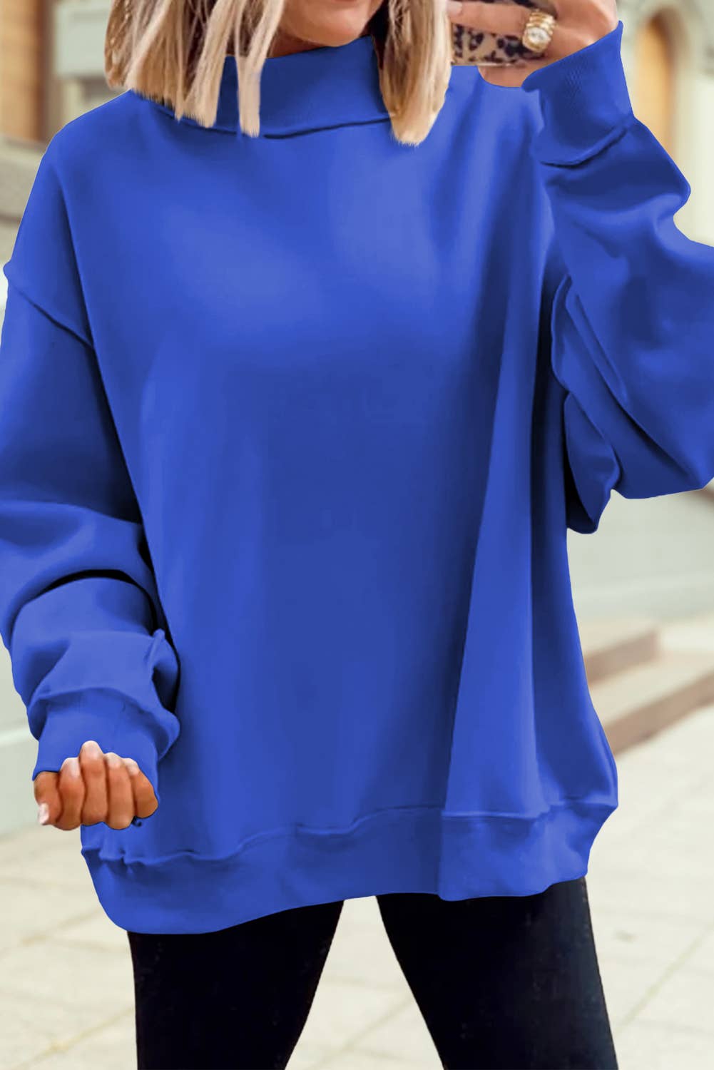 Oversize Drop Shoulder Blank Reversible Mock Neck Sweatshirt