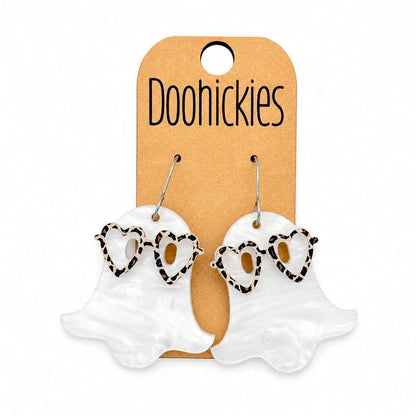 Doohickies - Wildly Boo-tiful Ghost Earrings | Leopard Print Halloween Acrylic Dangles