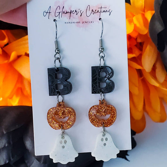 Halloween Pumpkin Ghost Dangle Acrylic Earrings