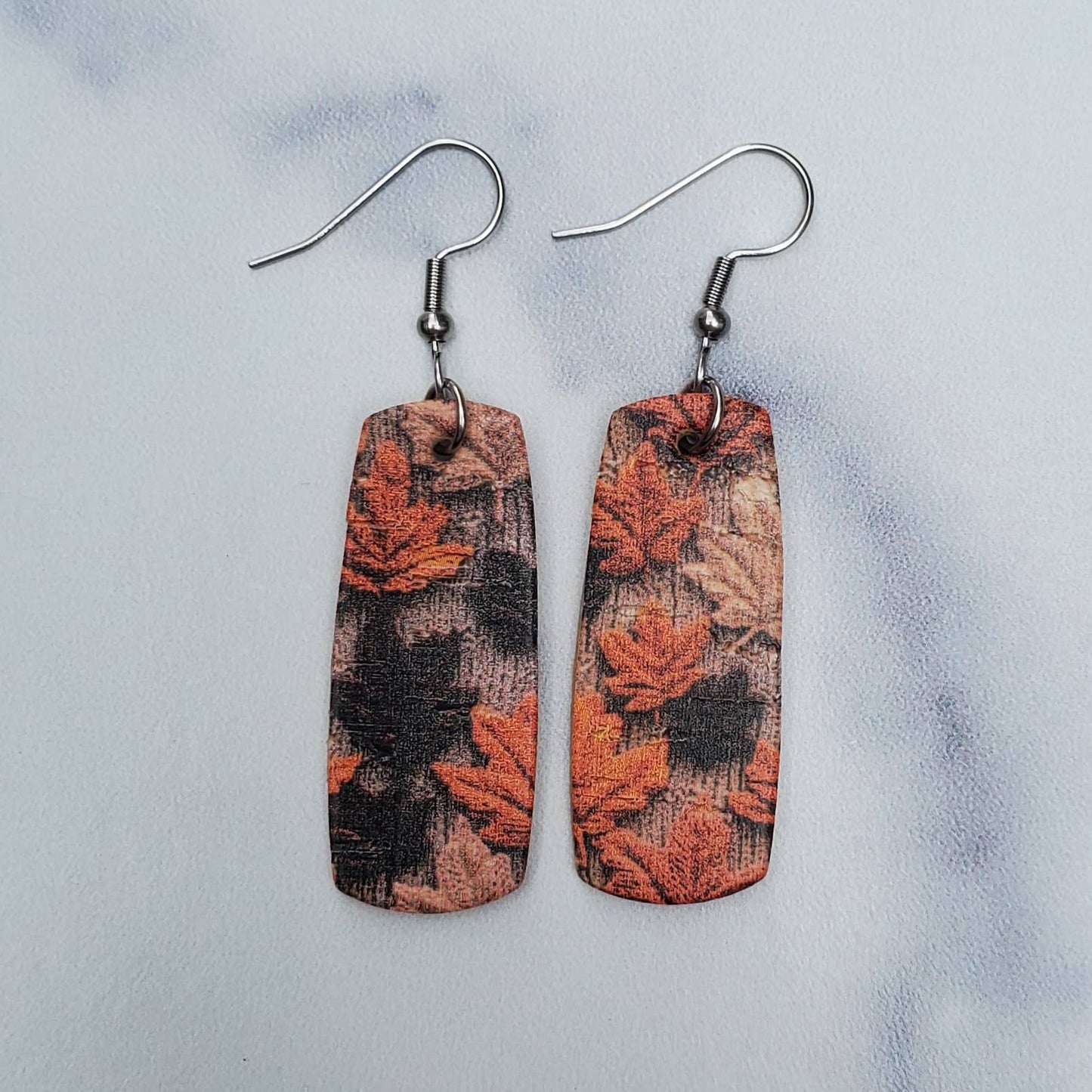 Fall Embroidered Leaves Mini Bar Leather Earrings