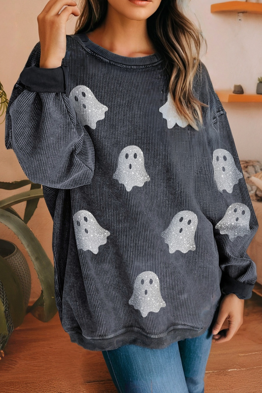 LDC Halloween Ghost Corded Crew Neck Loose Sweatshirt