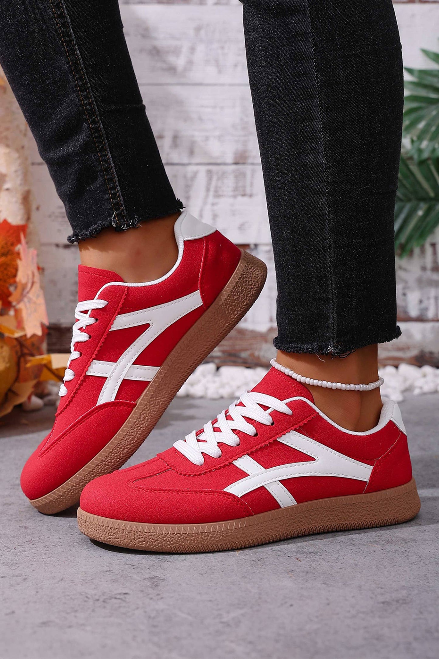 Faux Suede Contrast Patchwork Detail Sneakers | US6-10