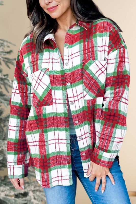 LDC Christmas Green Plaid Casual Flannel Shacket
