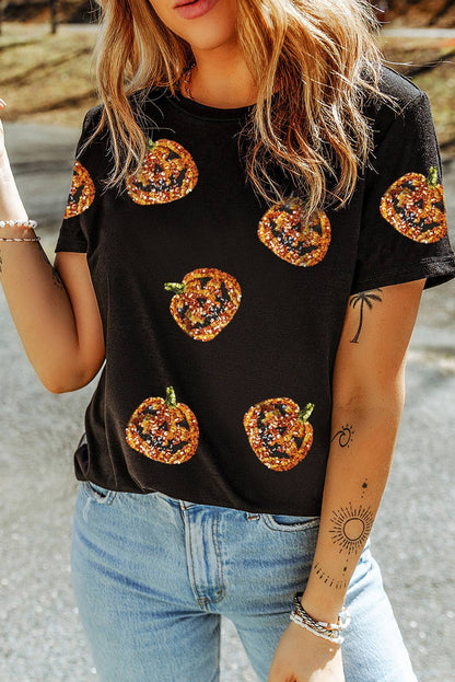 LDC Sequin Pumpkin Face Halloween T Shirt