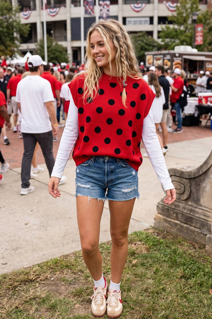 Gameday Polka Dot Sleeveless Knit Top