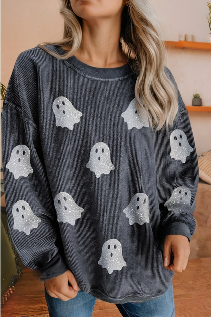 LDC Halloween Ghost Corded Crew Neck Loose Sweatshirt