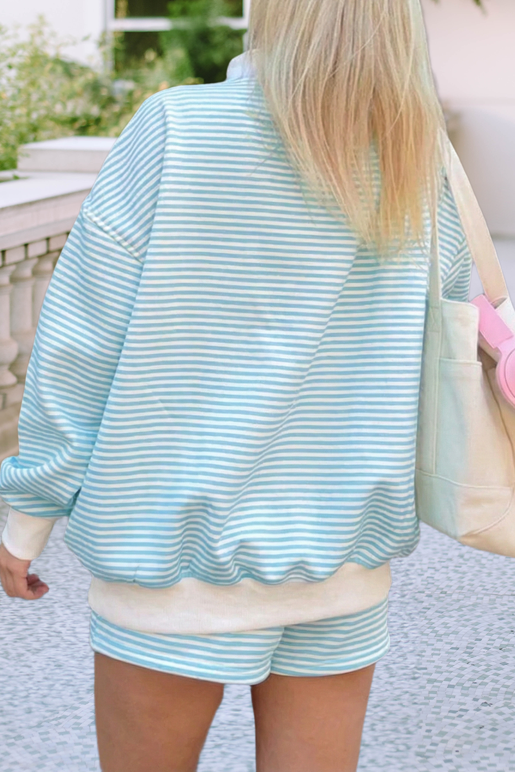 LDC Oversize Stripe Mock Neck Sweatshirt and Shorts Set