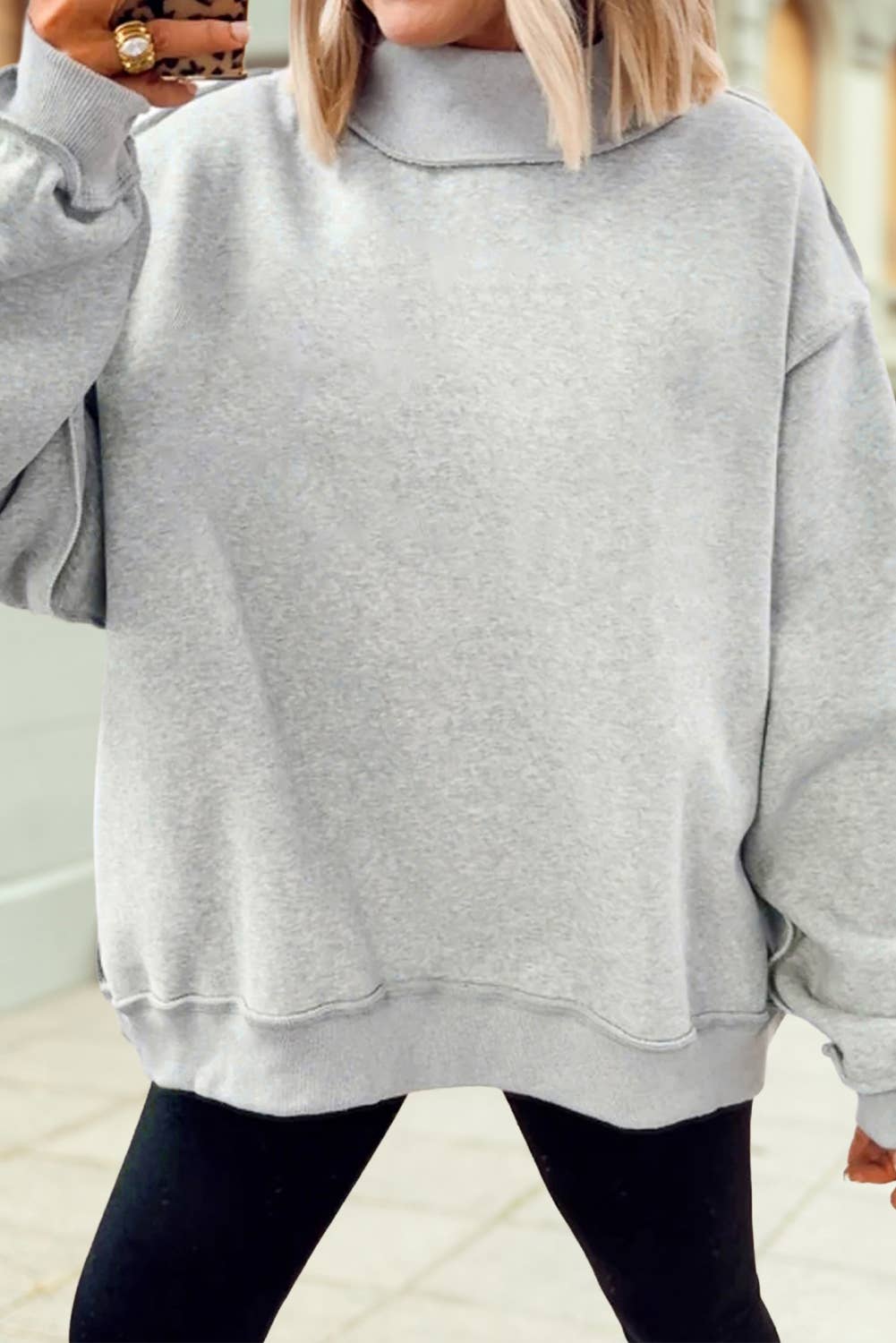 Oversize Drop Shoulder Blank Reversible Mock Neck Sweatshirt