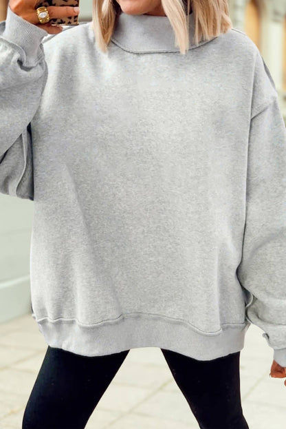 Oversize Drop Shoulder Blank Reversible Mock Neck Sweatshirt