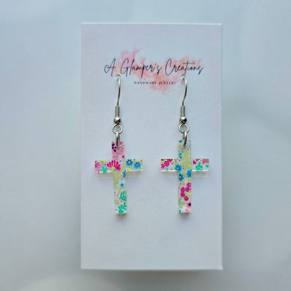 Micro Floral Acrylic Cross Earrings