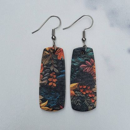 Mustard & Turquoise Fall Floral Mini Bar Leather Earrings