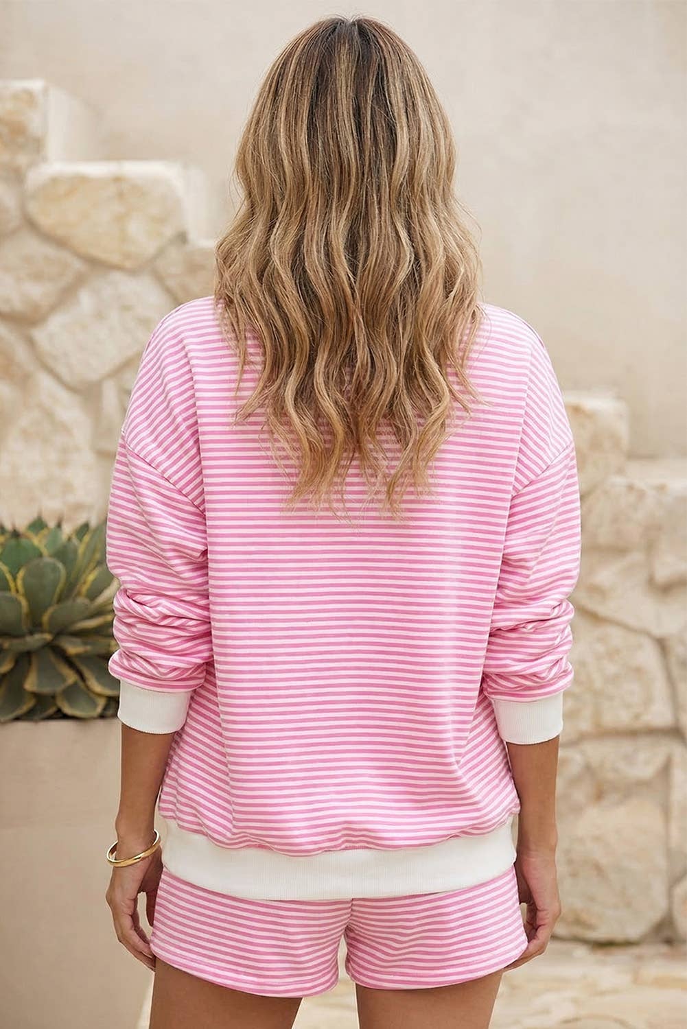 LDC Oversize Stripe Mock Neck Sweatshirt and Shorts Set