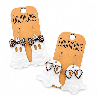 Doohickies - Wildly Boo-tiful Ghost Earrings | Leopard Print Halloween Acrylic Dangles